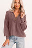 Dark Brown Mineral Washed Knit Button Polo Collar Loose Sweater