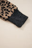 Khaki Leopard Print Zip Up Stand Neck Side Pocket Jacket