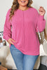 Bonbon Spiral Ribbed Exposed Seam Detail Plus Size Long Sleeve Top