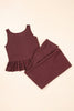 Red Dahlia Solid Color Ribbed Ruffle Tank Top and Pants Set