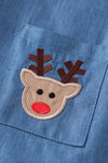 Premium Blue deer christmas pocket soft denim dress