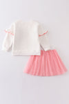 Premium Pink christmas candy cane print ruffle skirt set