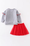 Premium Grey milk cookie Santa ruffle skirt set