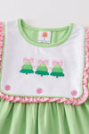 Premium Green christmas tree embroidery ruffle dress