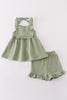 Premium Sage muslin ruffle shorts set