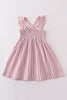 Premium Pink muslin stripe smocked ruffle dress