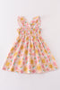 Premium Pink muslin sun ice cream smocked ruffle dress