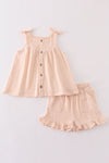 Premium Apricot muslin bow shorts set