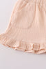 Premium Apricot muslin bow shorts set