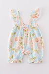 Premium Blue & pink muslin floral ruffle romper