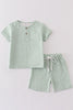 Premium Sage muslin stripe boy shorts set