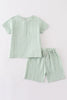 Premium Sage muslin stripe boy shorts set