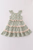 Premium Sage muslin daisy tiered dress