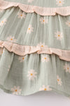 Premium Sage muslin daisy tiered dress