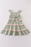 Premium Sage muslin daisy tiered dress