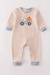 Premium Beige stripe truck pumpkin applique boy romper