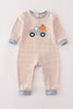 Premium Beige stripe truck pumpkin applique boy romper