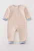 Premium Beige stripe truck pumpkin applique boy romper