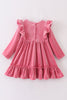 Premium Pink velvet ruffle dress