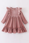 Premium Sand velvet ruffle dress