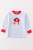 Premium red stripe farm applique boy top