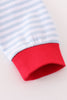 Premium red stripe farm applique boy top