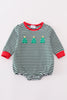 Premium green stripe christmas tree embroidery boy bubble