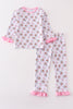 Premium pink christmas santa claus print girl pajama set