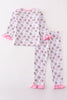 Premium pink christmas santa claus print girl pajama set