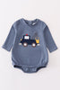 Premium Grey crane applique boy bubble