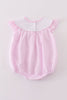 Premium pink stripe bunny embroidery girl bubble