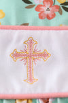 Premium green floral cross embroidery girl bubble