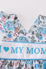 Premium blue floral I love mom embroidery bloomer set