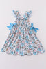 Premium blue floral I love mom embroidery dress