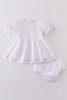 Premium white floral embroidery bloomer set