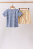 Blue stripe truck embroidery shorts set