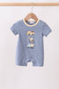 Blue stripe truck embroidery romper