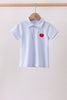 Blue stripe apple embroidery shirt
