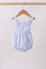 Blue stripe seersucker lemon embroidery ruffle bubble