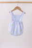 Blue stripe seersucker lemon embroidery ruffle bubble