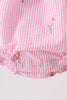 Pink stripe seersucker flamingo embroidery ruffle bubble