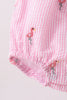 Pink stripe seersucker flamingo embroidery ruffle bubble