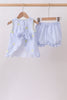Blue stripe seersucker lemon embroidery scalloped bloomer set