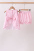 Pink stripe seersucker flamingo embroidery scalloped bloomer set