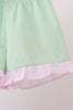 Pink stripe seersucker bow ruffle shorts set