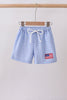 Blue flag embroidery gingham shorts