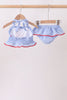 Blue flag applique gingham ruffle 2pc swimsuit