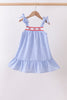 Blue flag embroidery ruffle dress