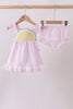 Pink lemon ruffle gingham bloomer set