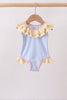 Blue stripe ruffle one-piece swimsuit